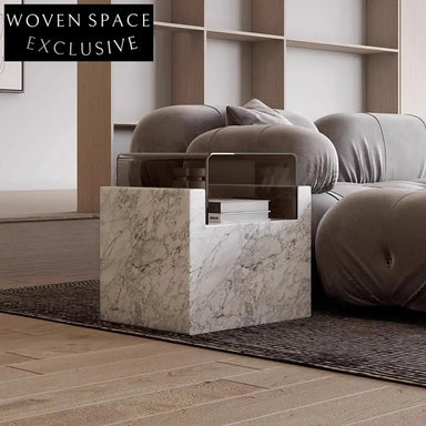 Modern Italian Natural Marble Glass Top Living Room Side End Table