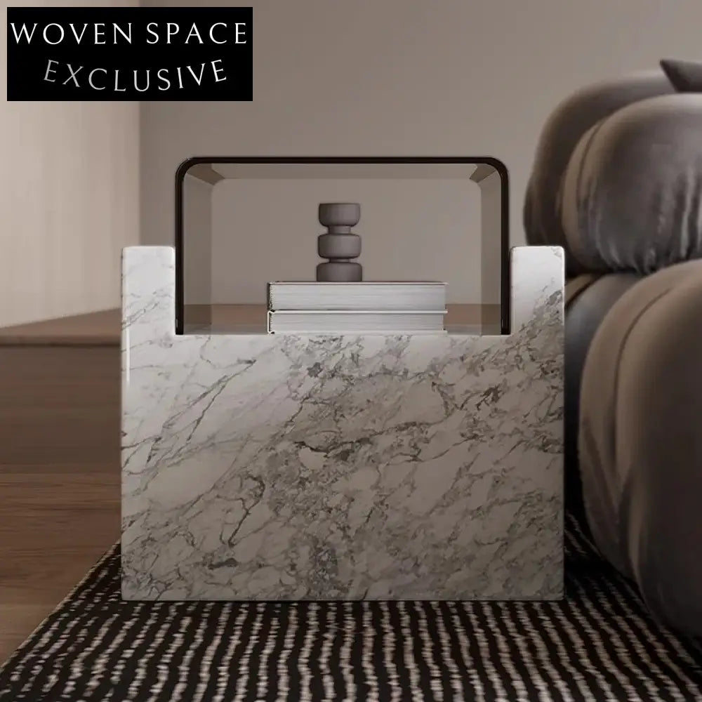 Modern Italian Natural Marble Glass Top Living Room Side End Table