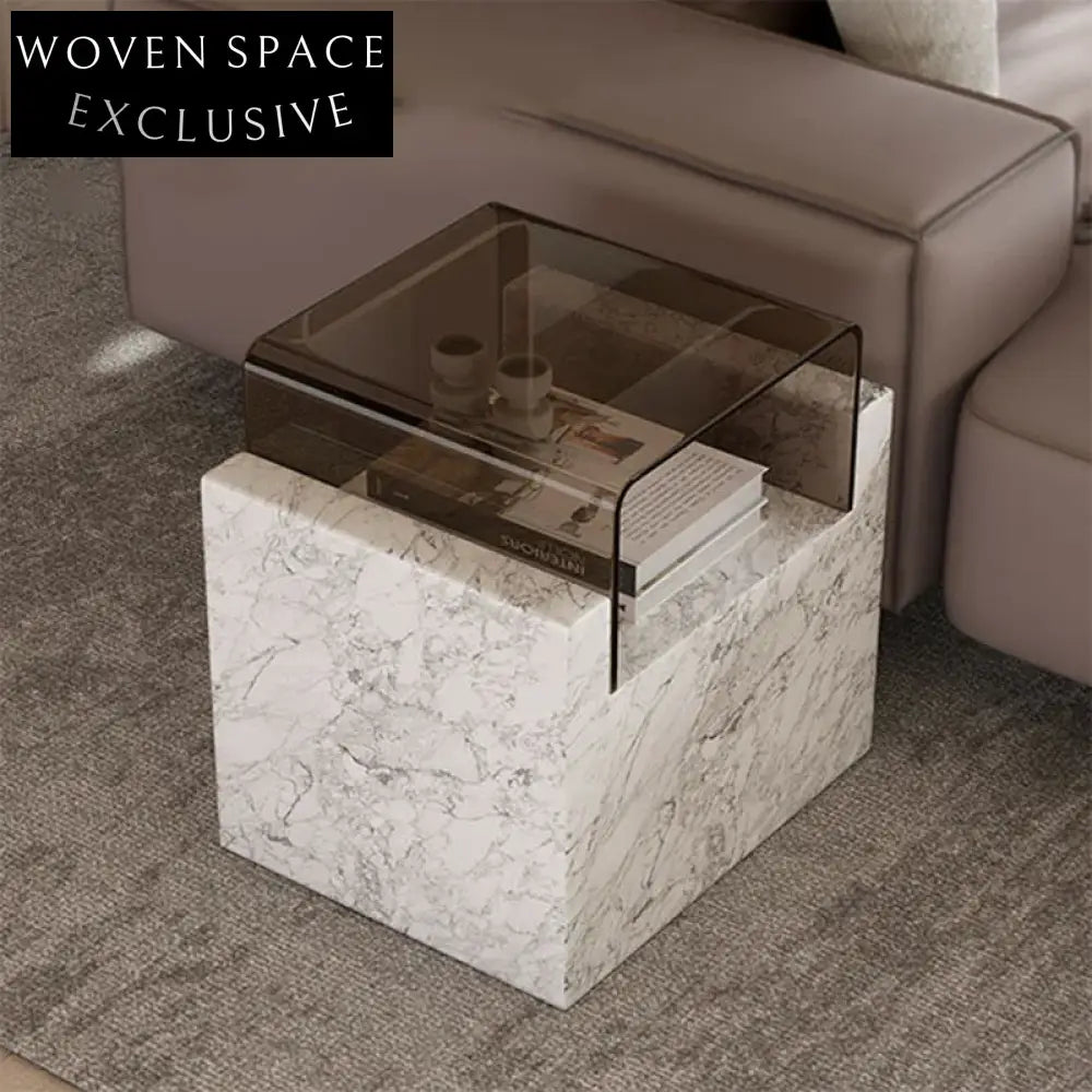 Modern Italian Natural Marble Glass Top Living Room Side End Table
