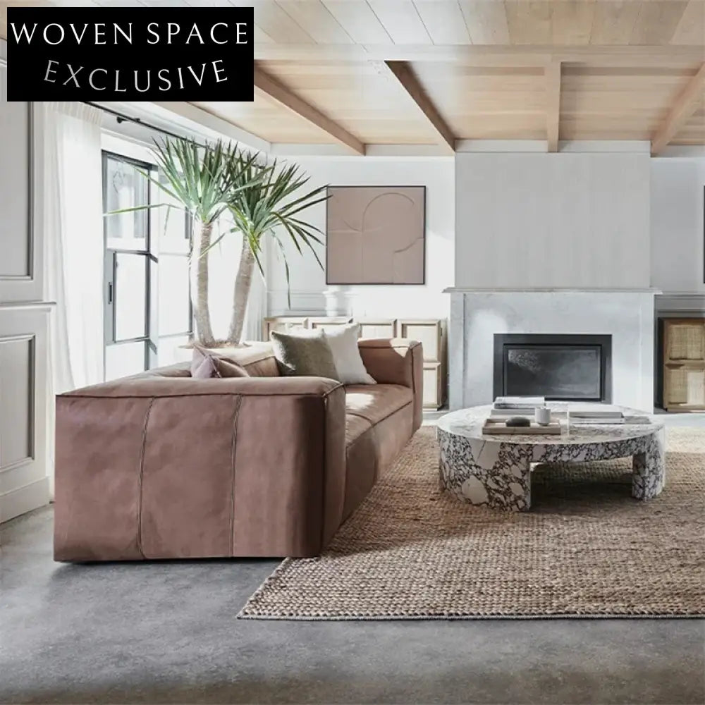 Modern Italian Natural Marble Travertine Round Living Room Coffee Table