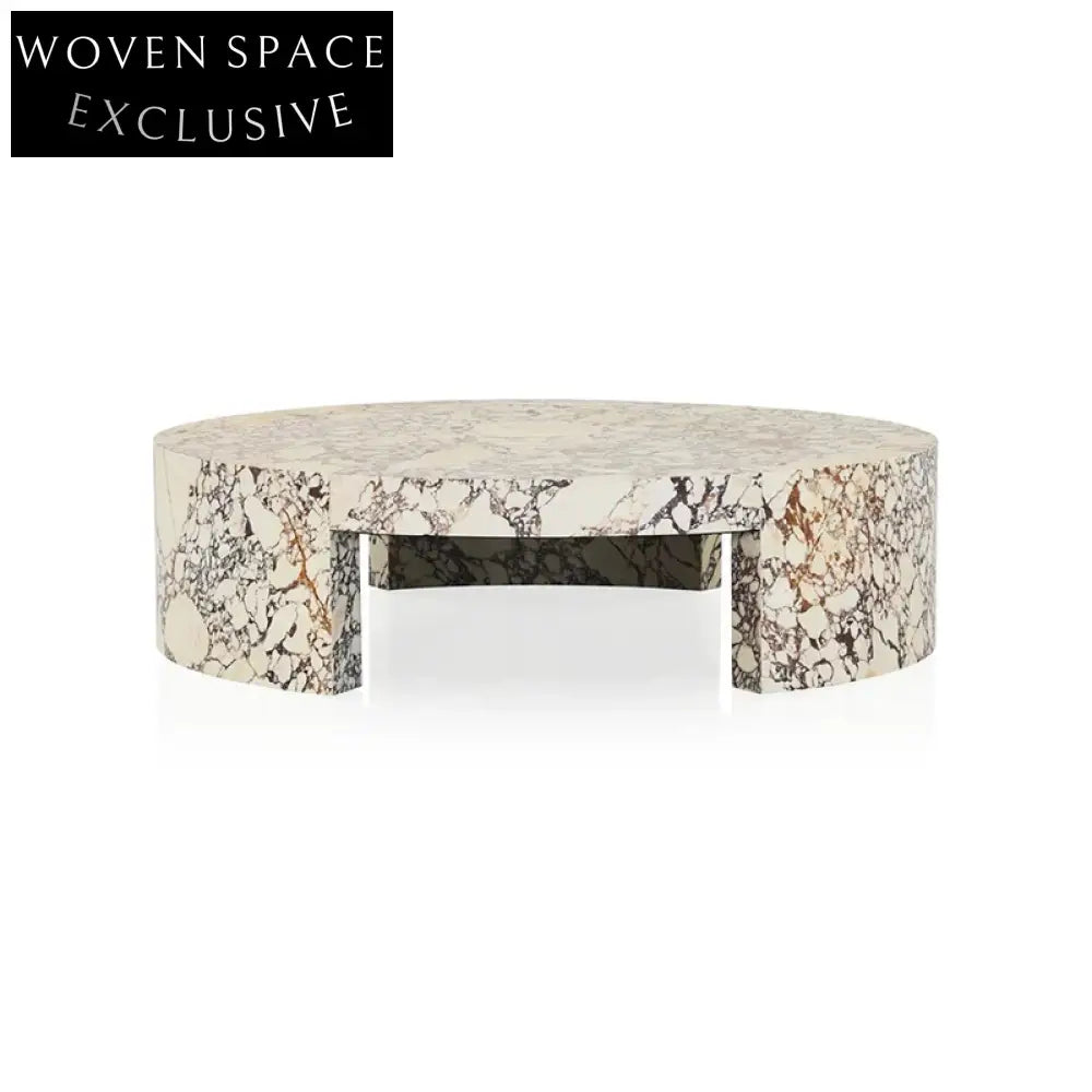 Modern Italian Natural Marble Travertine Round Living Room Coffee Table
