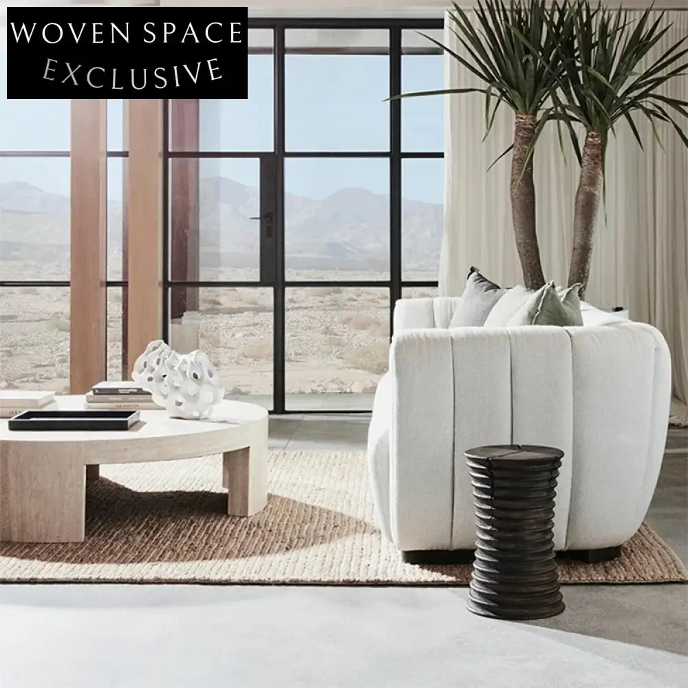 Modern Italian Natural Marble Travertine Round Living Room Coffee Table