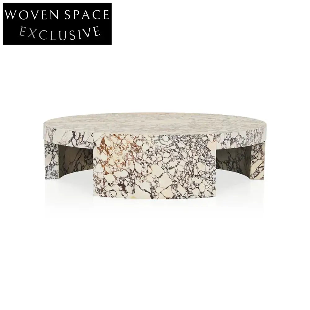 Modern Italian Natural Marble Travertine Round Living Room Coffee Table