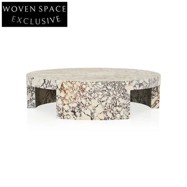 Modern Italian Natural Marble Travertine Round Living Room Coffee Table