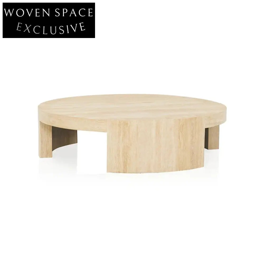 Modern Italian Natural Marble Travertine Round Living Room Coffee Table