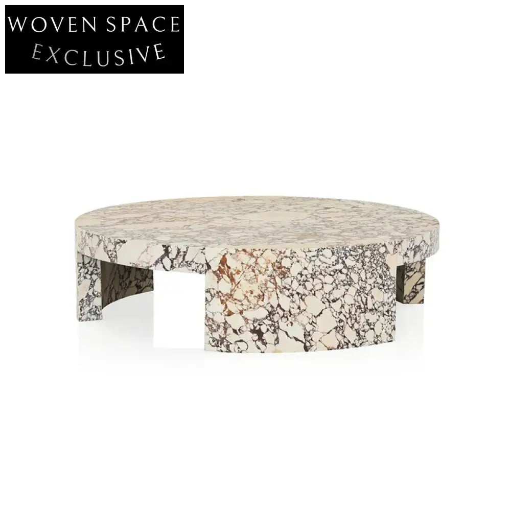 Modern Italian Natural Marble Travertine Round Living Room Coffee Table