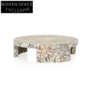 Modern Italian Natural Marble Travertine Round Living Room Coffee Table