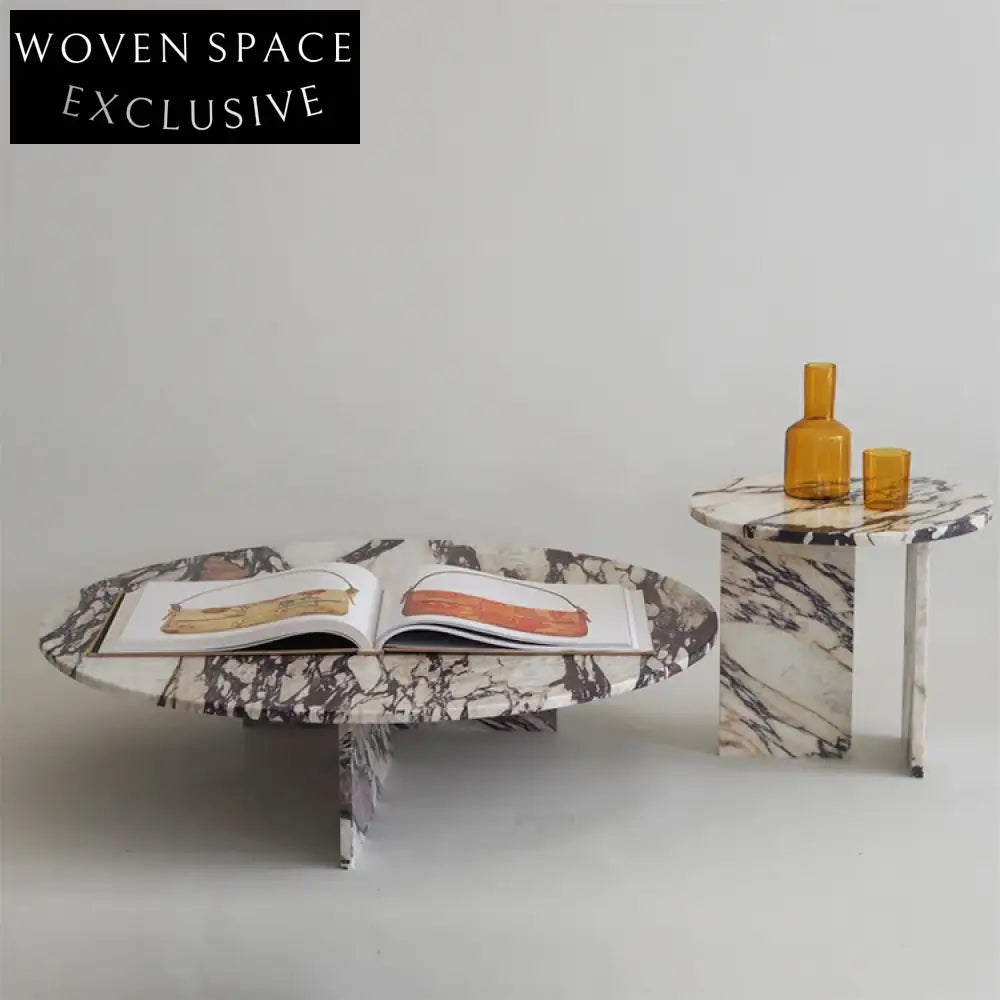 Modern Italian Natural Travertine Marble Round End Living Room Coffee Table