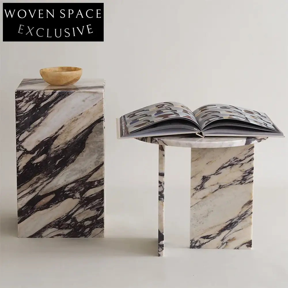 Modern Italian Natural Travertine Marble Round End Living Room Coffee Table