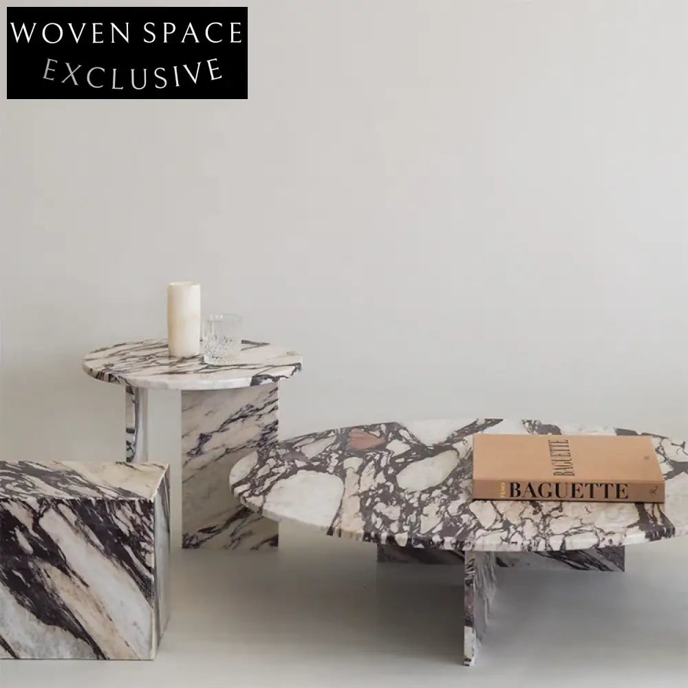 Modern Italian Natural Travertine Marble Round End Living Room Coffee Table