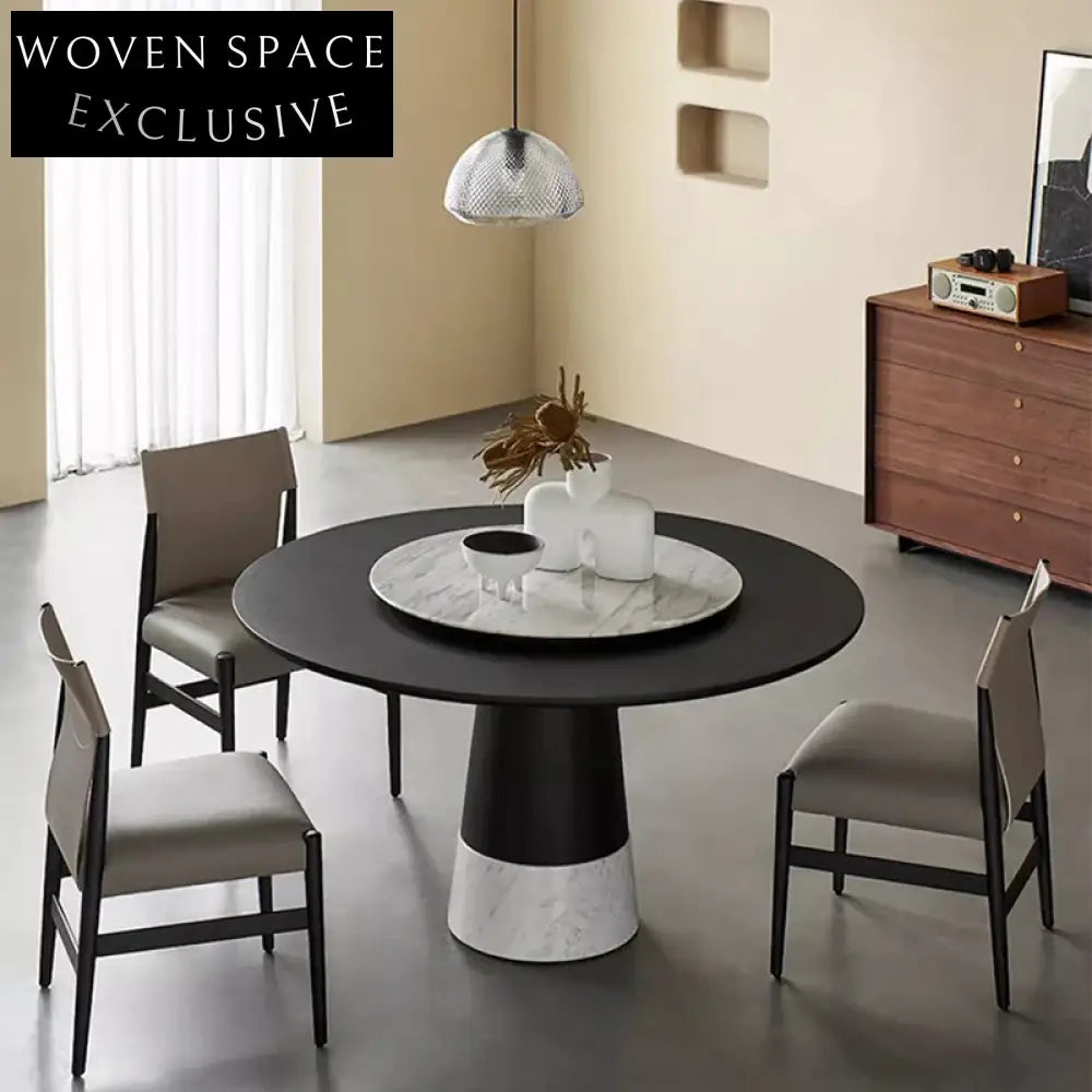 Modern Italian Round Dining Table: Oak/Walnut Top, Elegant Marble Base