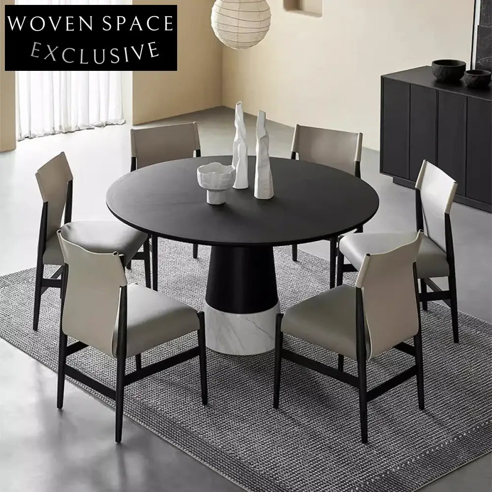 Modern Italian Round Dining Table: Oak/Walnut Top, Elegant Marble Base