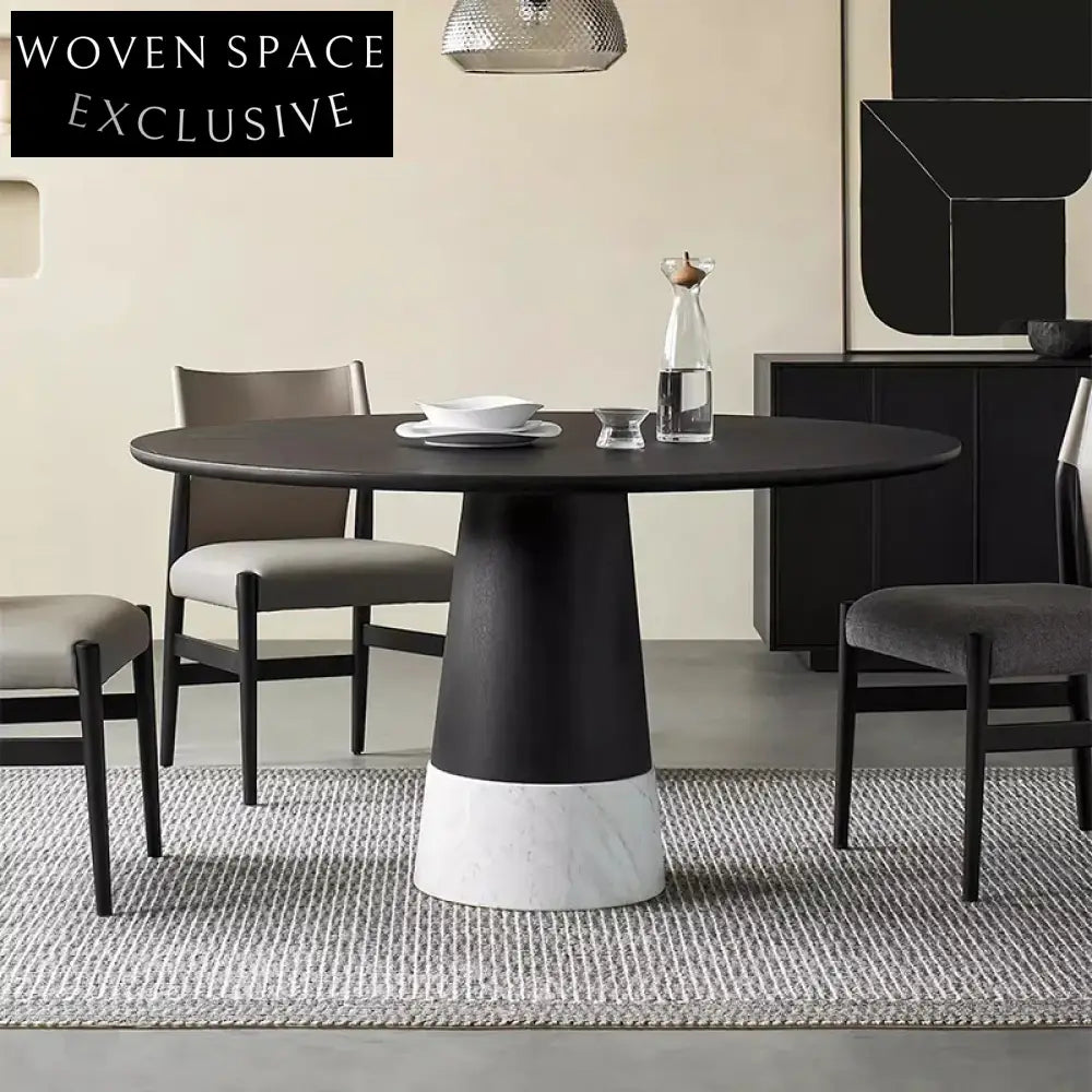 Modern Italian Round Dining Table: Oak/Walnut Top, Elegant Marble Base