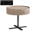 Modern Italian Saddle Leather Round Bedside Table with Storage Nightstand