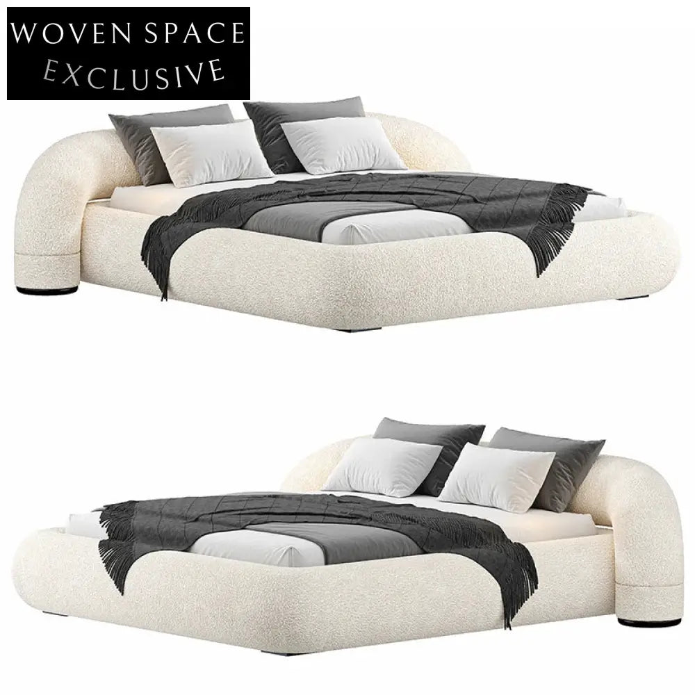 Modern Italian Soft Fabric King Size Bed Frame with High Headboard