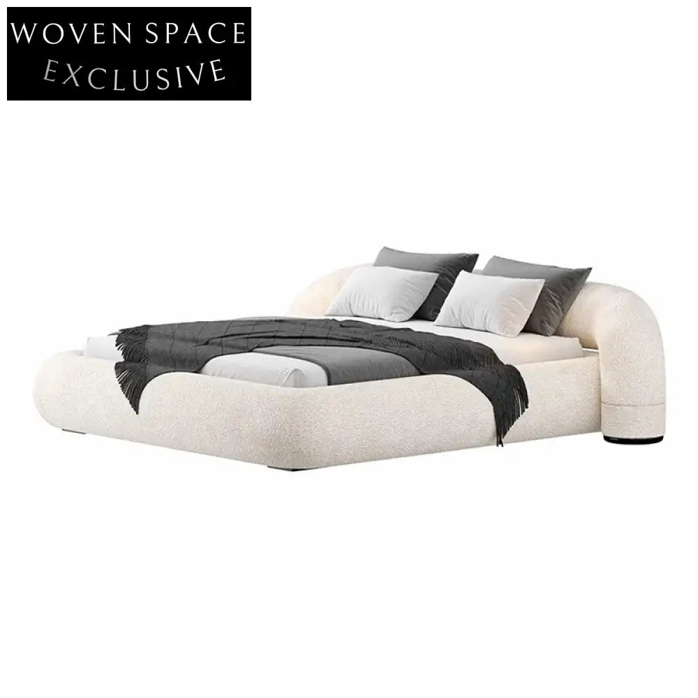 Modern Italian Soft Fabric King Size Bed Frame with High Headboard