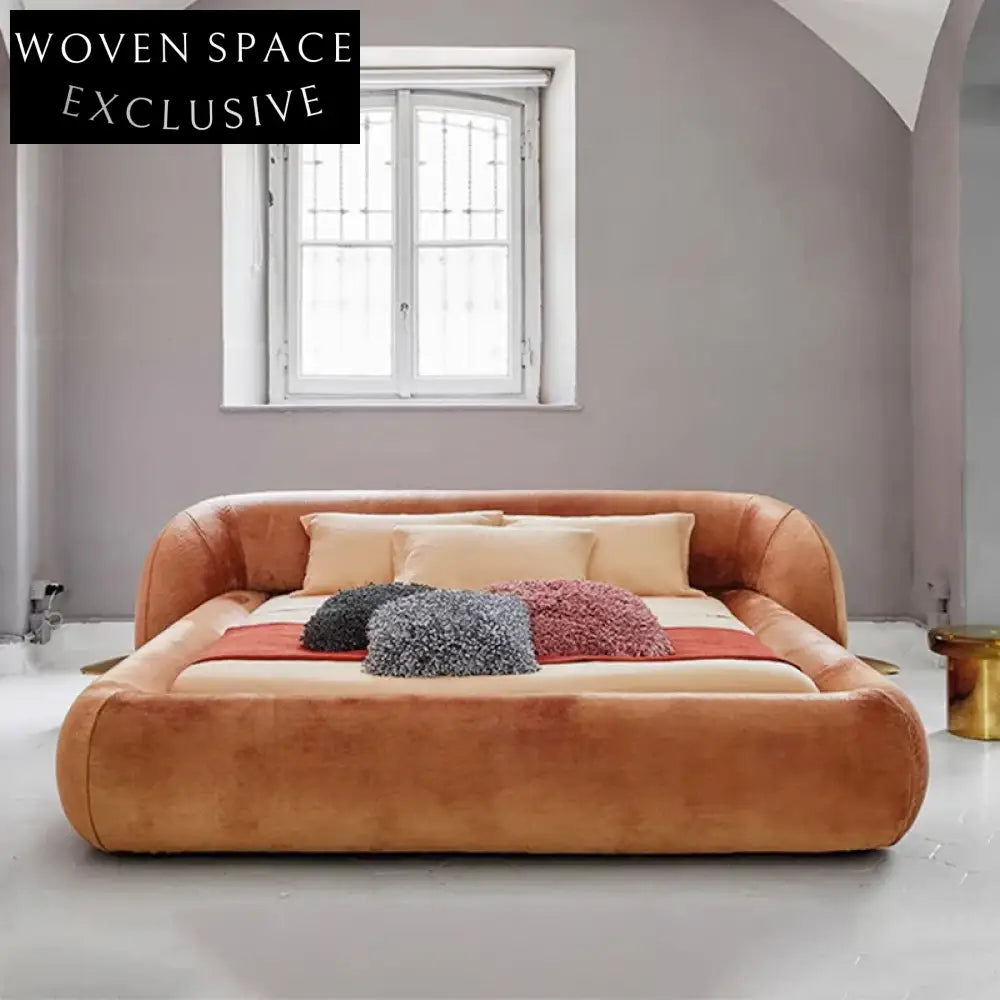 Modern Italian Soft Fabric King Size Bed Frame with High Headboard