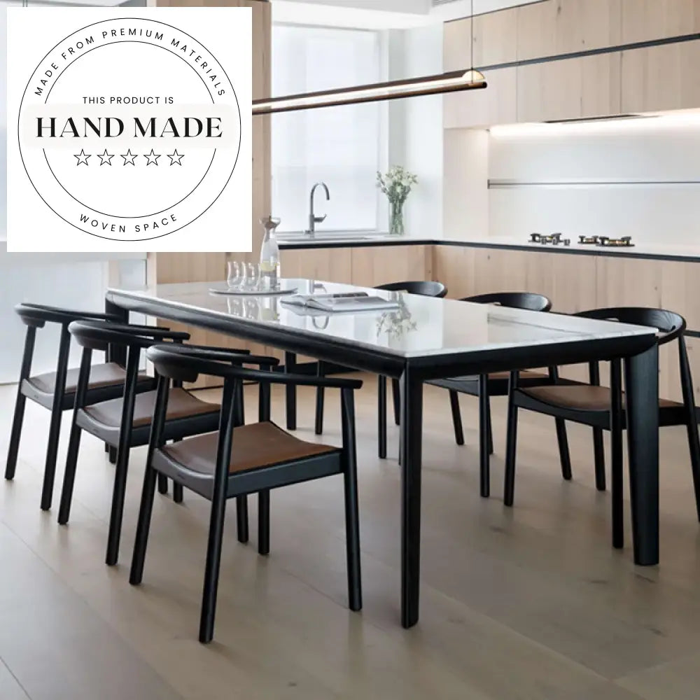 Modern Italian Solid Wood Armchair with Leather Seat Dining Armchair