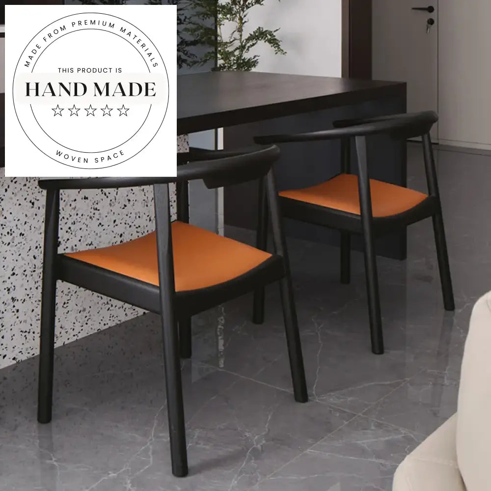 Modern Italian Solid Wood Armchair with Leather Seat Dining Armchair