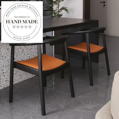 Modern Italian Solid Wood Armchair with Leather Seat Dining Armchair