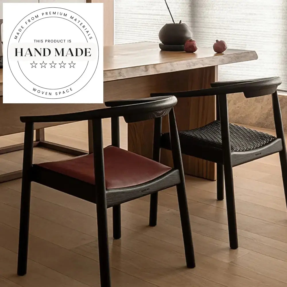 Modern Italian Solid Wood Armchair with Leather Seat Dining Armchair