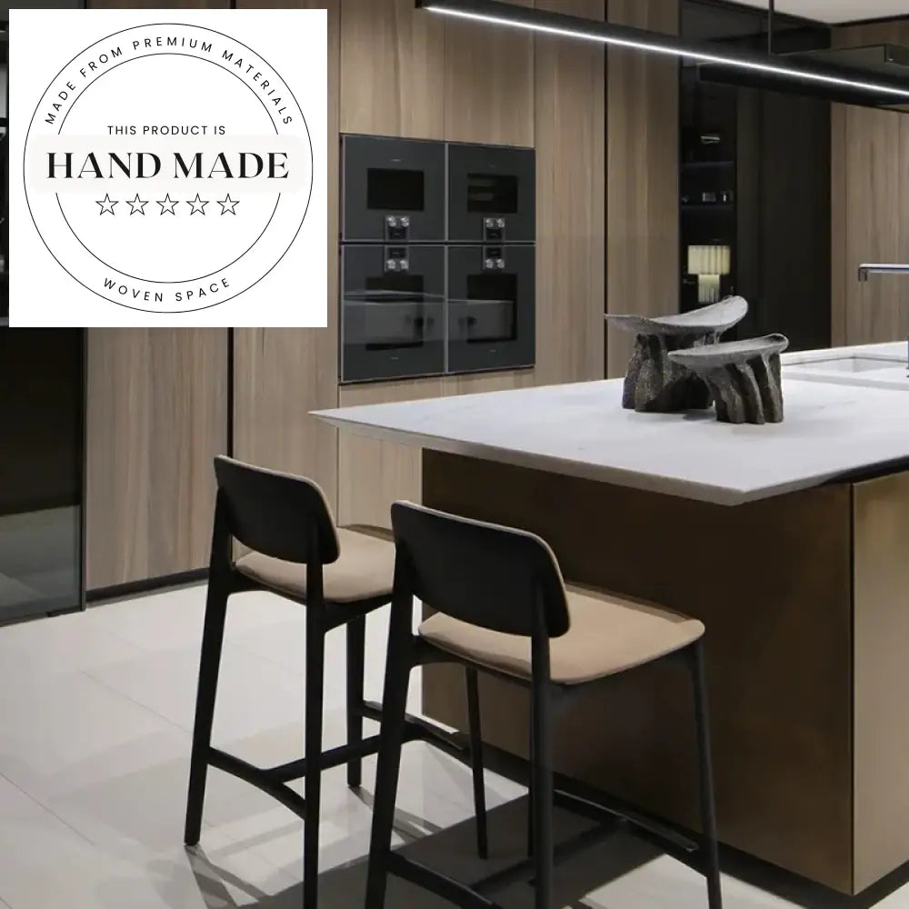 Modern Italian Solid Wood Counter Height Bar Stool with Linen Upholstery