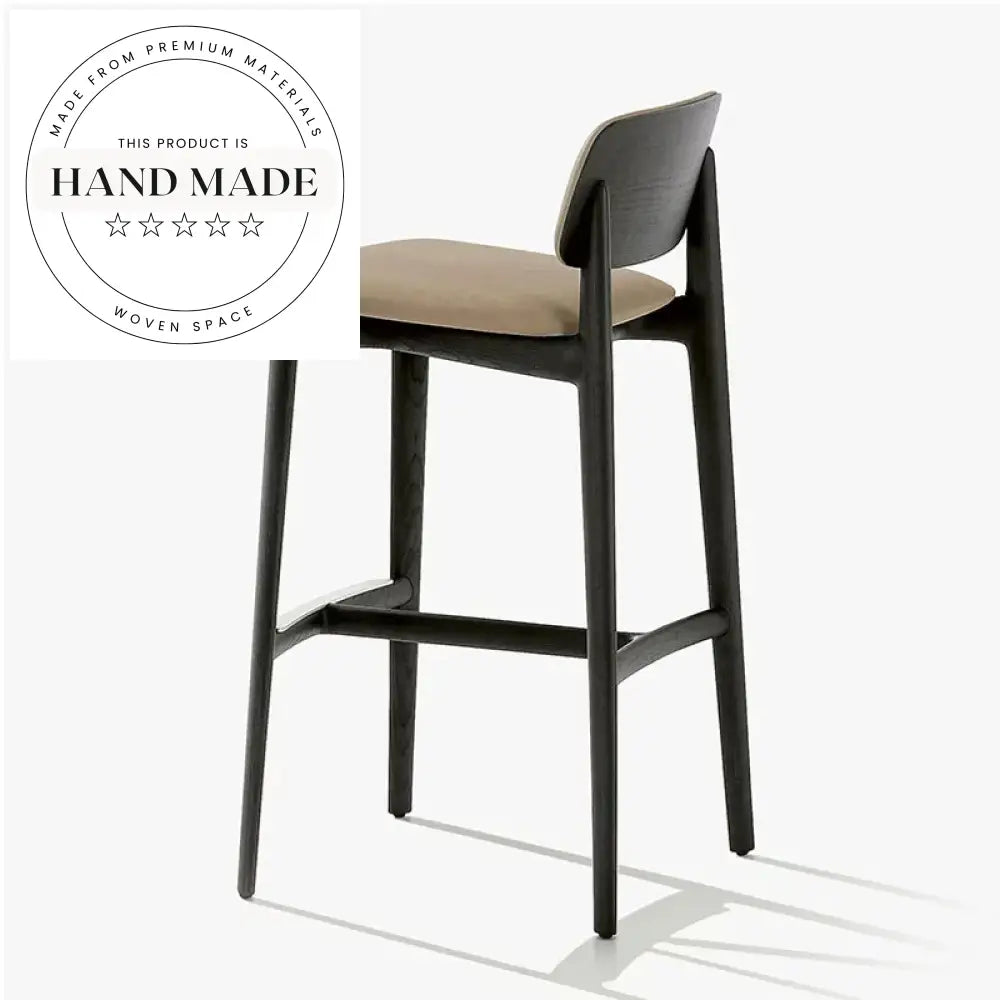 Modern Italian Solid Wood Counter Height Bar Stool with Linen Upholstery