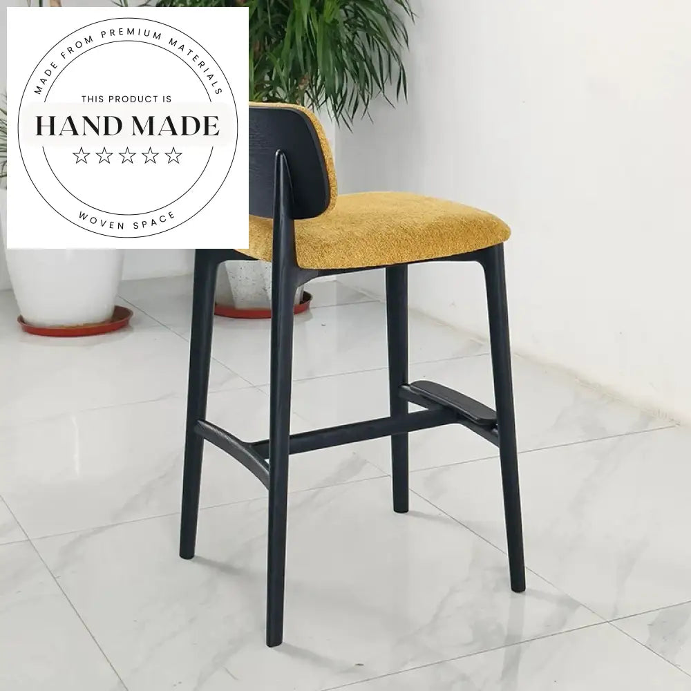 Modern Italian Solid Wood Counter Height Bar Stool with Linen Upholstery