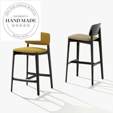 Modern Italian Solid Wood Counter Height Bar Stool with Linen Upholstery