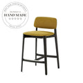 Modern Italian Solid Wood Counter Height Bar Stool with Linen Upholstery
