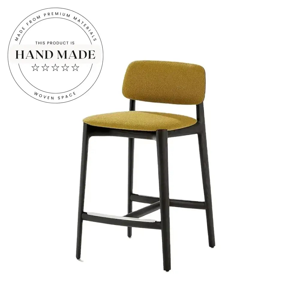 Modern Italian Solid Wood Counter Height Bar Stool with Linen Upholstery