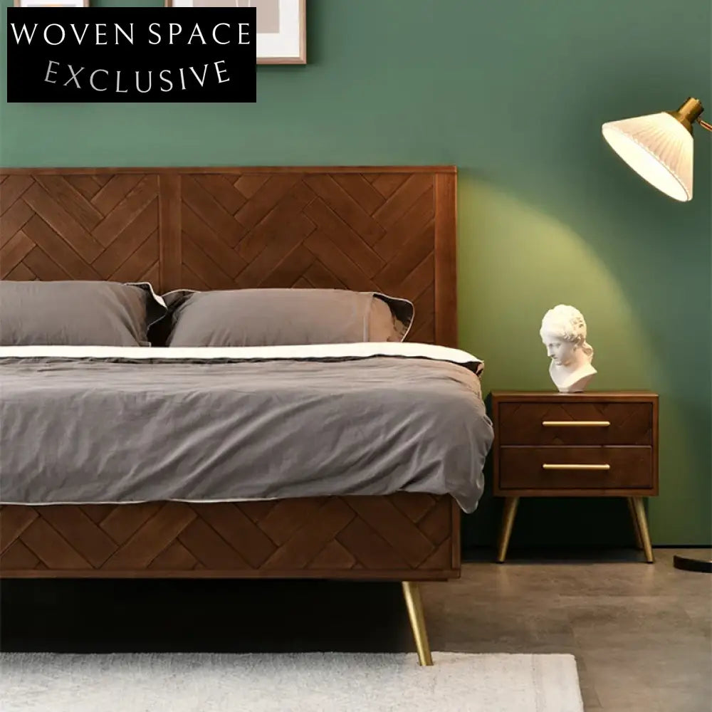 Modern Italian Solid Wood Frame Nightstand with 2 Drawers, Bedroom Table