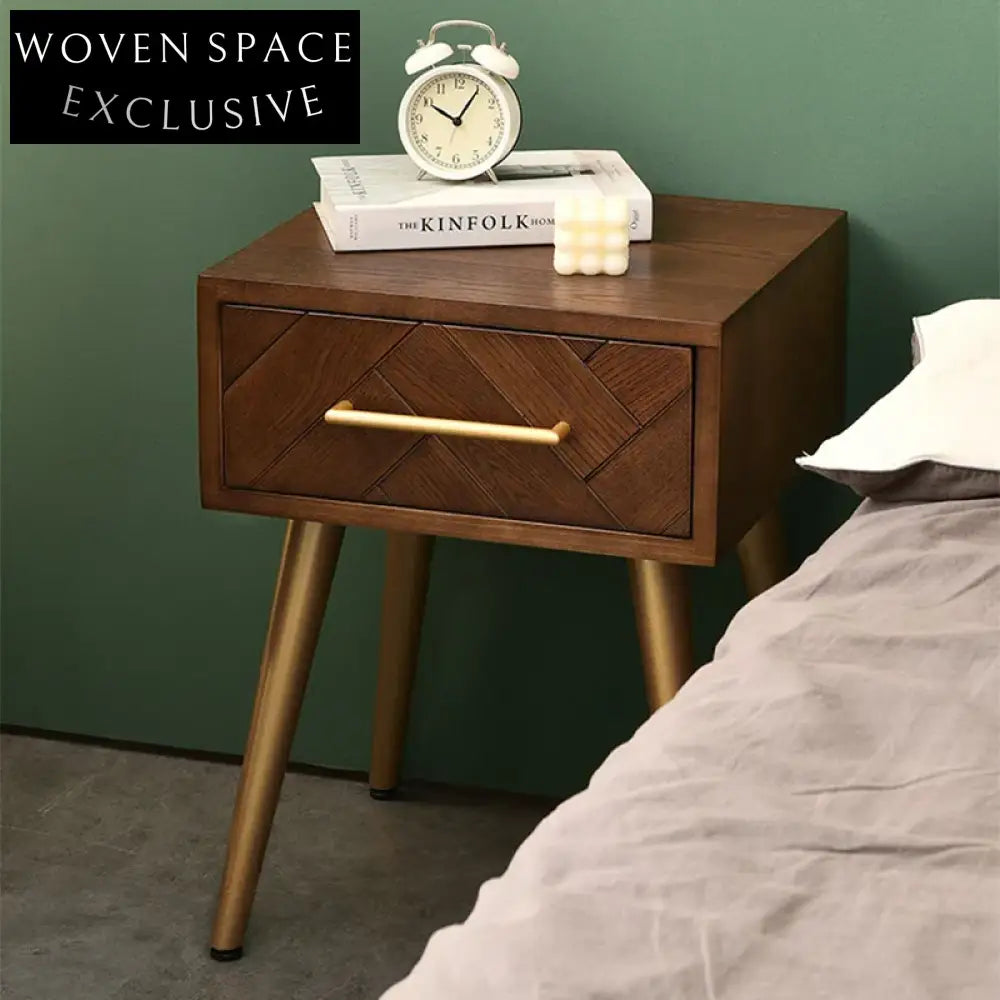 Modern Italian Solid Wood Frame Nightstand with 2 Drawers, Bedroom Table