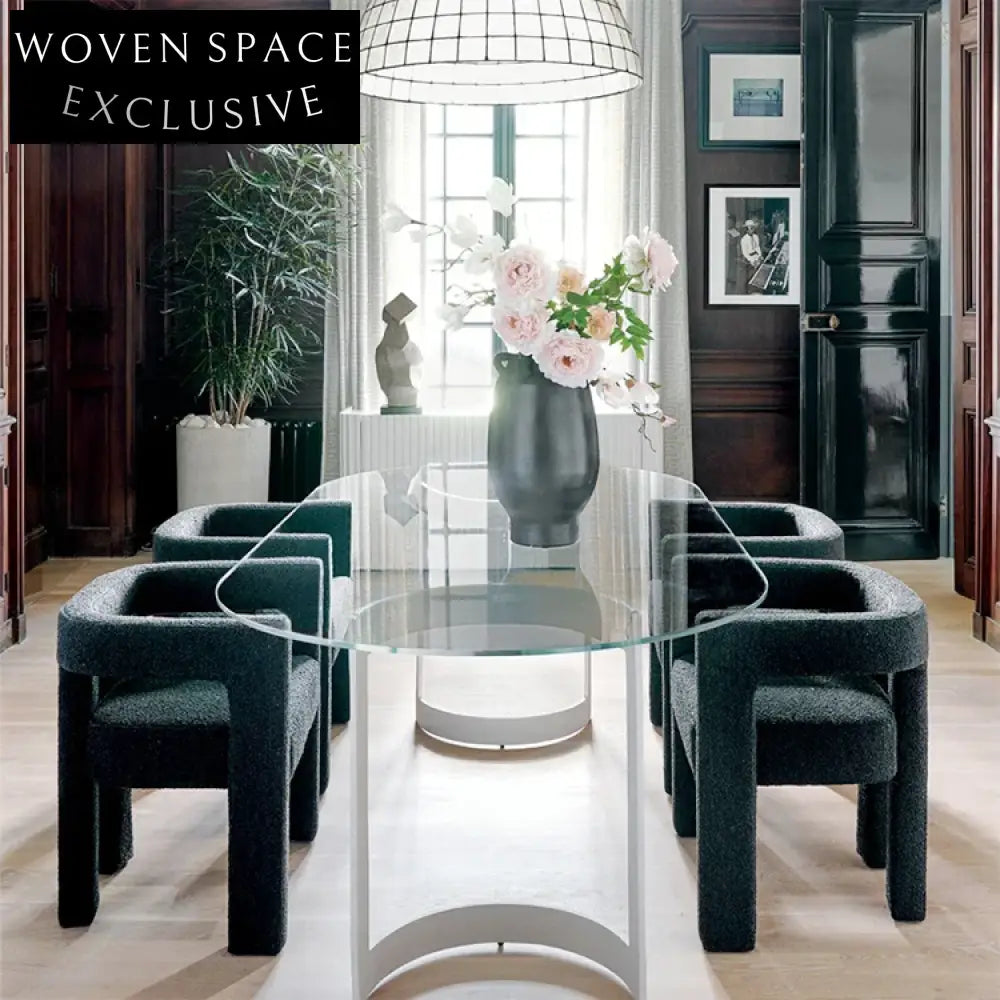 Modern Italian Style Black Teddy Fabric Pine Wood Frame Dining Chair