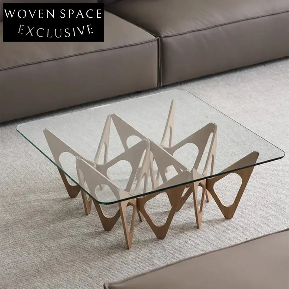 Modern Italian Style Square Glass Top Living Room Cocktail Coffee Table