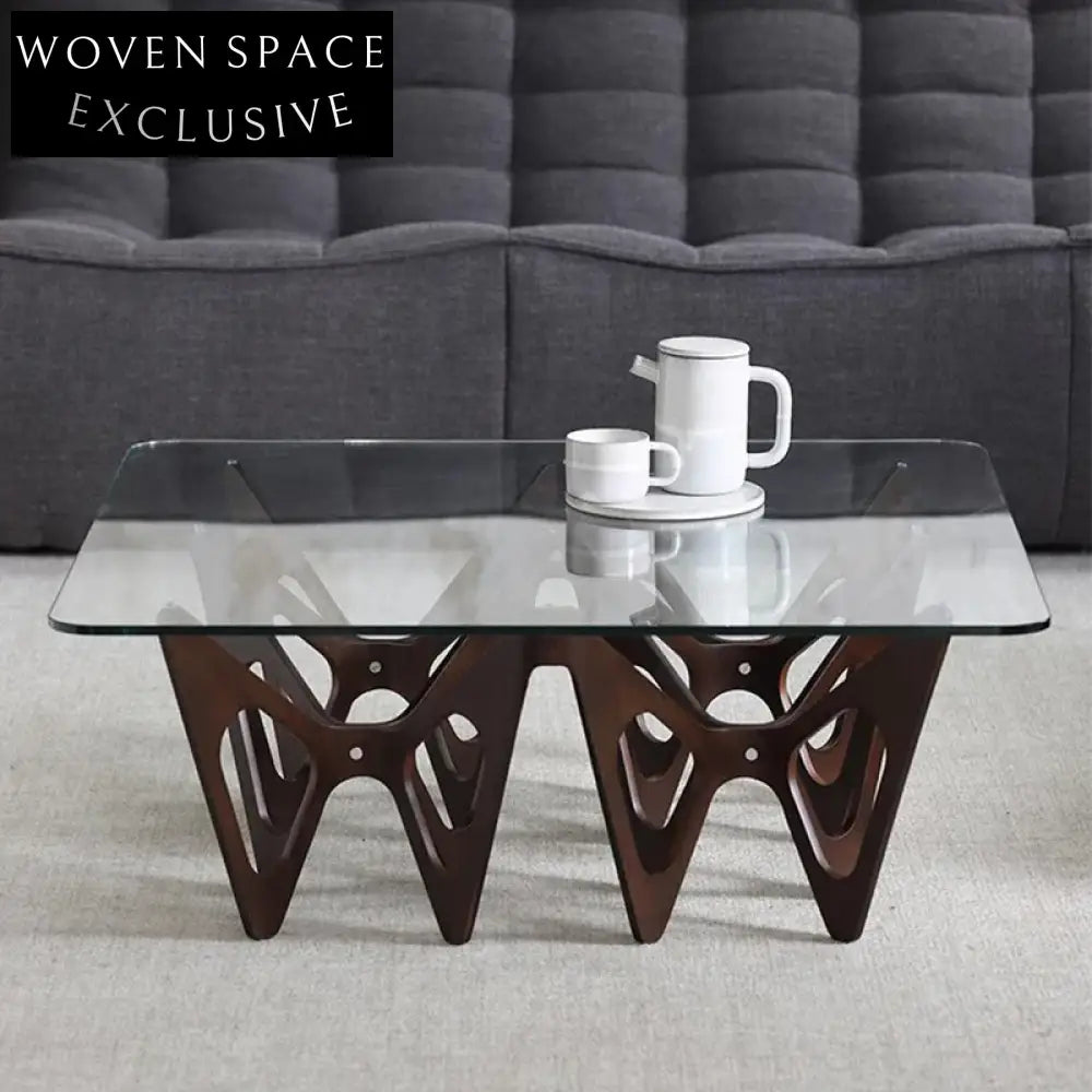 Modern Italian Style Square Glass Top Living Room Cocktail Coffee Table