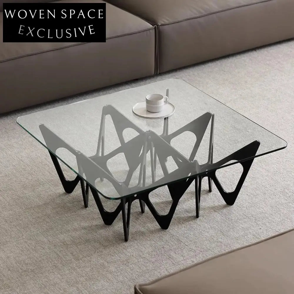 Modern Italian Style Square Glass Top Living Room Cocktail Coffee Table