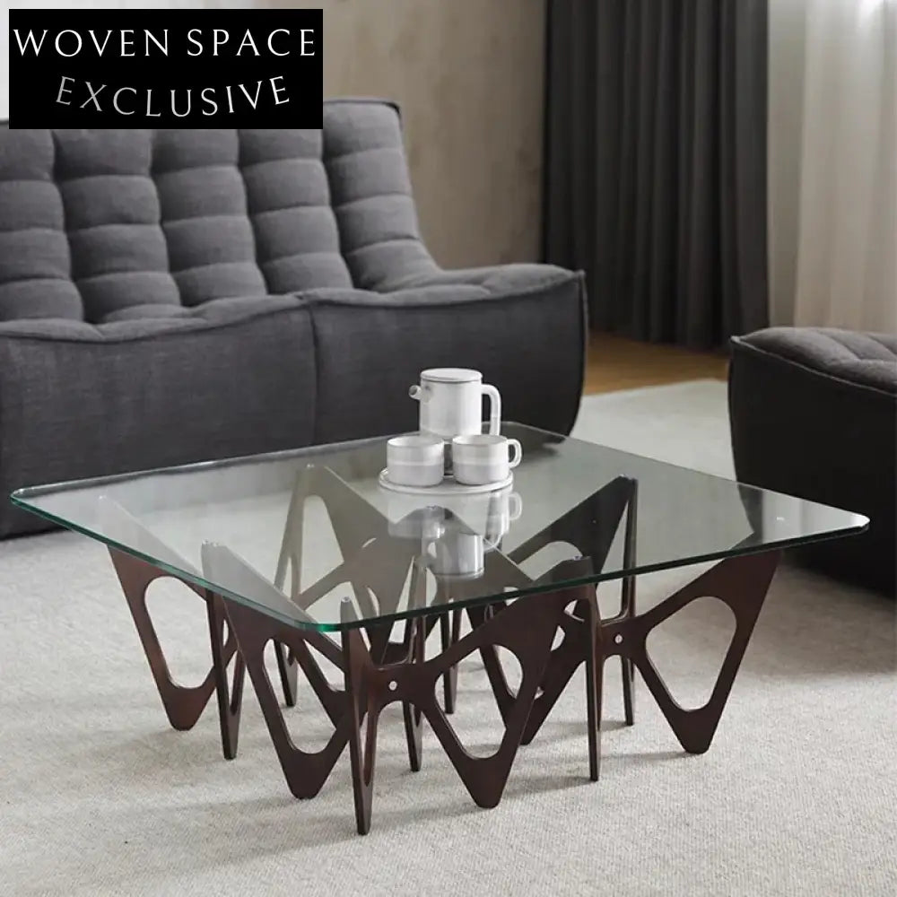 Modern Italian Style Square Glass Top Living Room Cocktail Coffee Table