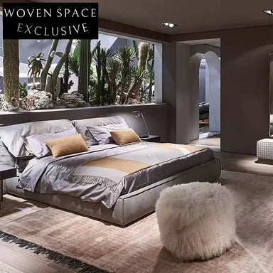 Modern Italian Suede Fabric King Size Soft Bed Frame, Minimalist Design