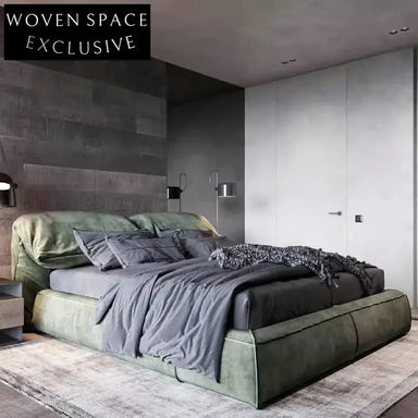 Modern Italian Suede Fabric King Size Soft Bed Frame, Minimalist Design