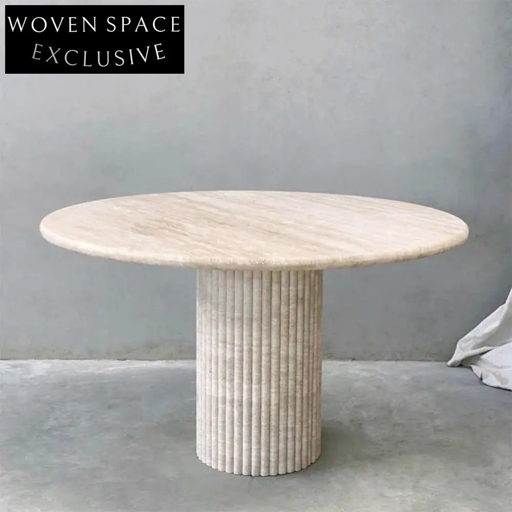 Modern Italian Travertine Round Dining Table with Natural Marble Top