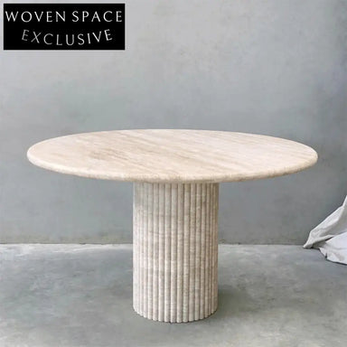 Modern Italian Travertine Round Dining Table with Natural Marble Top