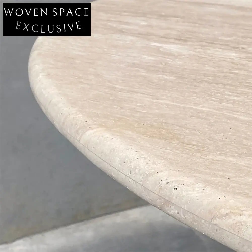 Modern Italian Travertine Round Dining Table with Natural Marble Top