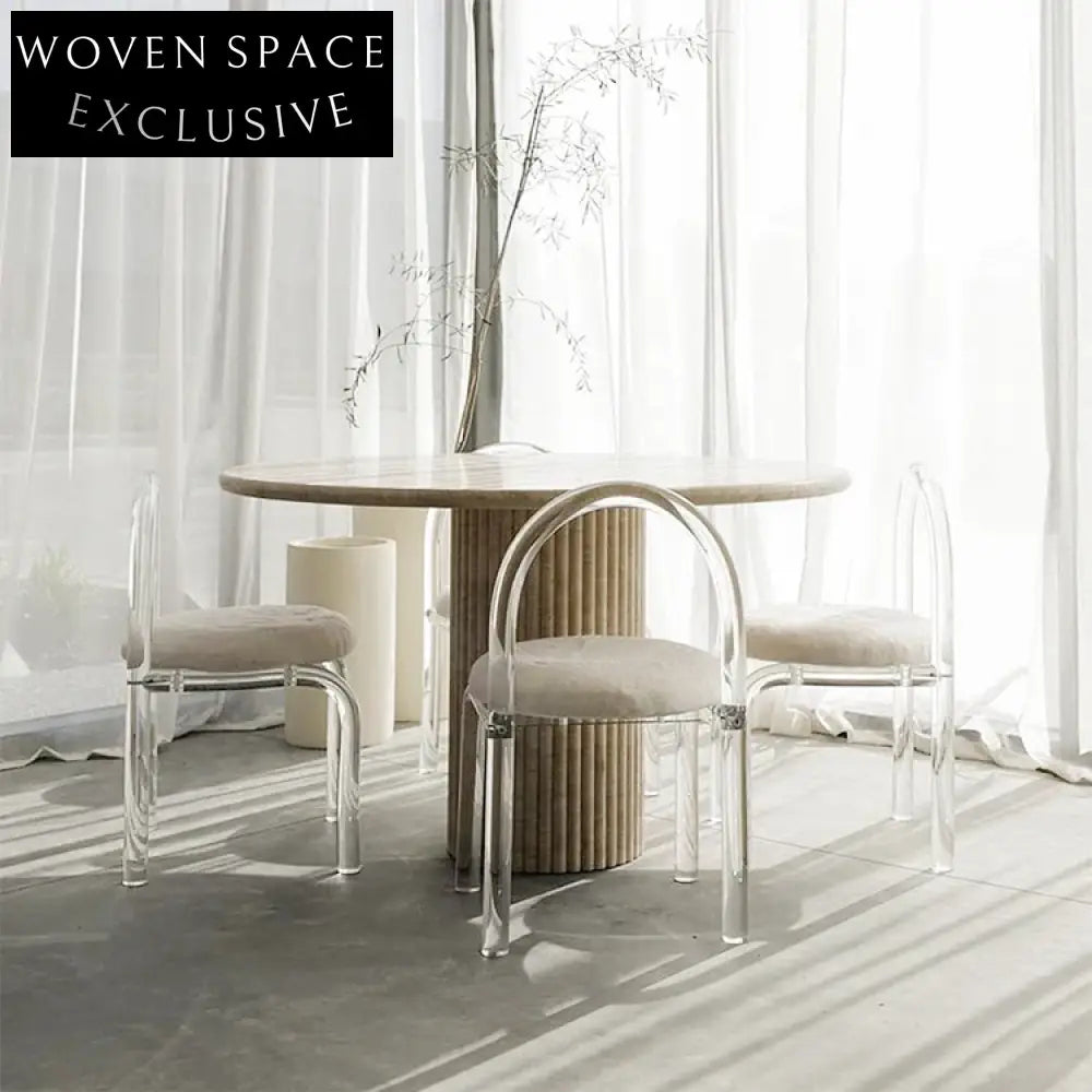 Modern Italian Travertine Round Dining Table with Natural Marble Top