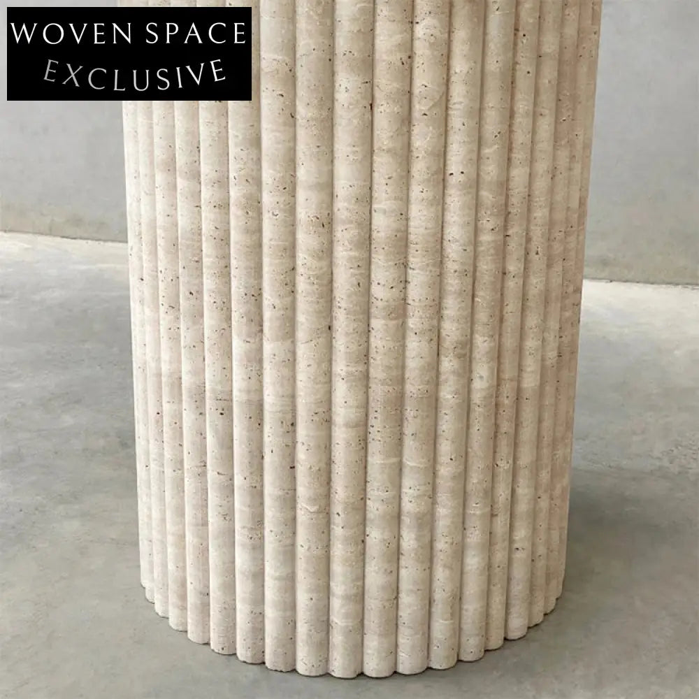 Modern Italian Travertine Round Dining Table with Natural Marble Top