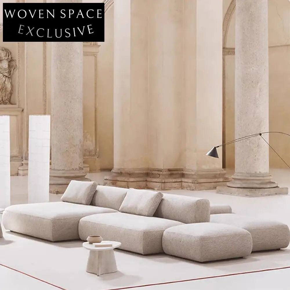 Modern Italian Velvet Sectional Sofa Set, Low Arm Floor Couch Collection