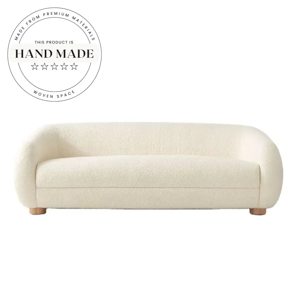 Modern Ivory Boucle Fabric 3 Seater Living Room Apartment Sofa