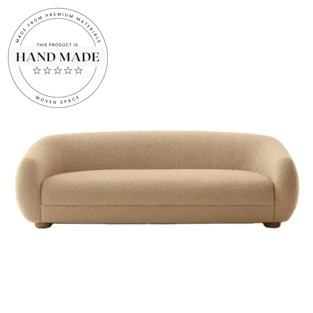 Modern Ivory Boucle Fabric 3 Seater Living Room Apartment Sofa