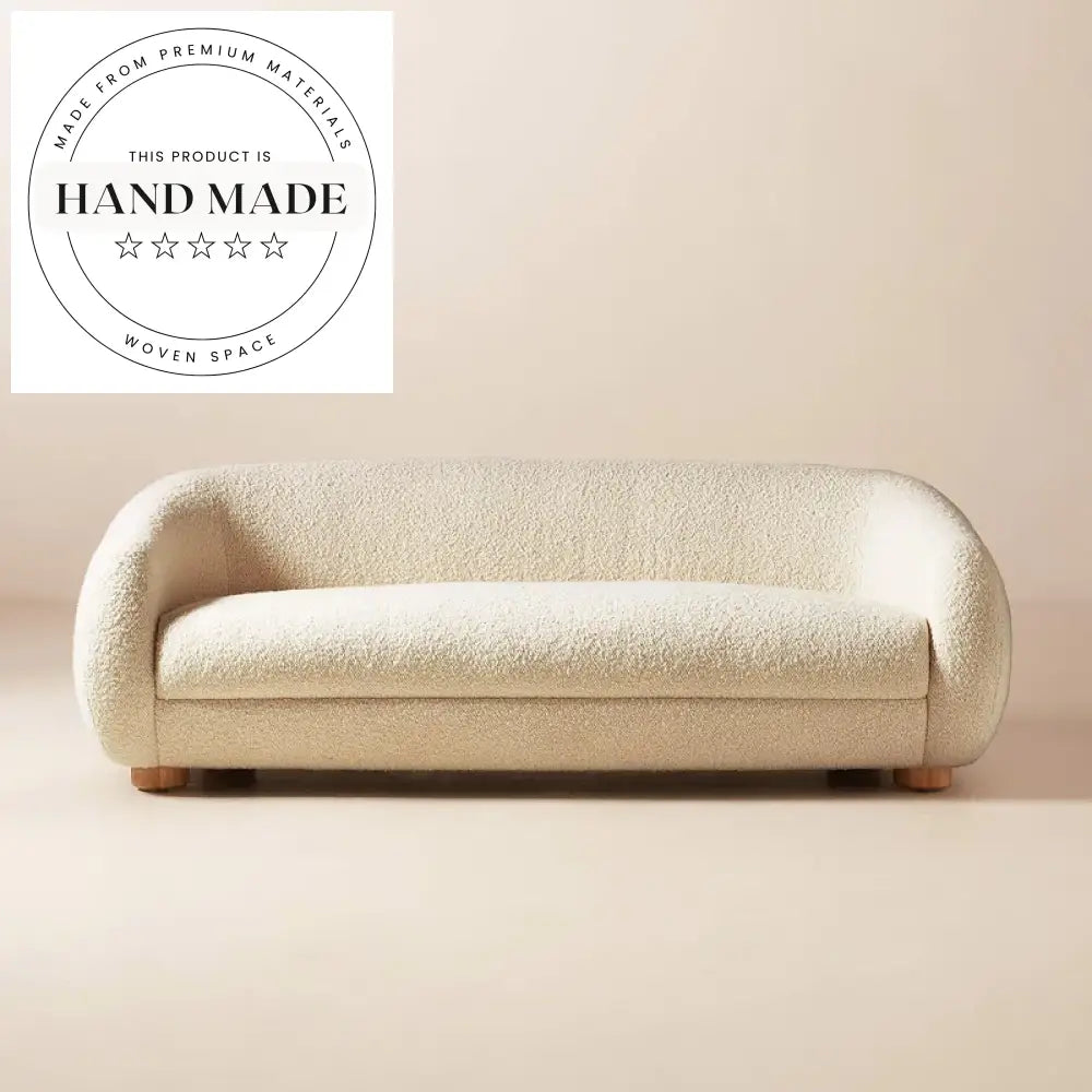 Modern Ivory Boucle Fabric 3 Seater Living Room Apartment Sofa