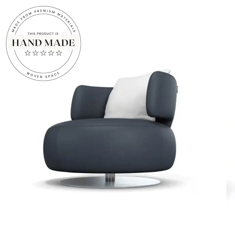 Modern Japandi Leather Swivel Lounge Armchair with Metal Legs